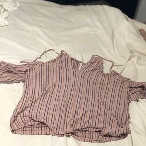 Striped pink cold shoulder top